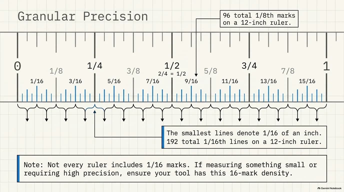 Granular precision - eighths and sixteenths of an inch marked on a ruler