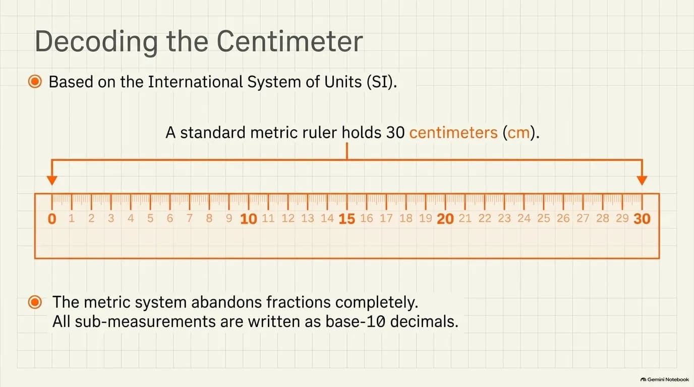 Decoding the centimeter - a standard metric ruler holds 30 centimeters