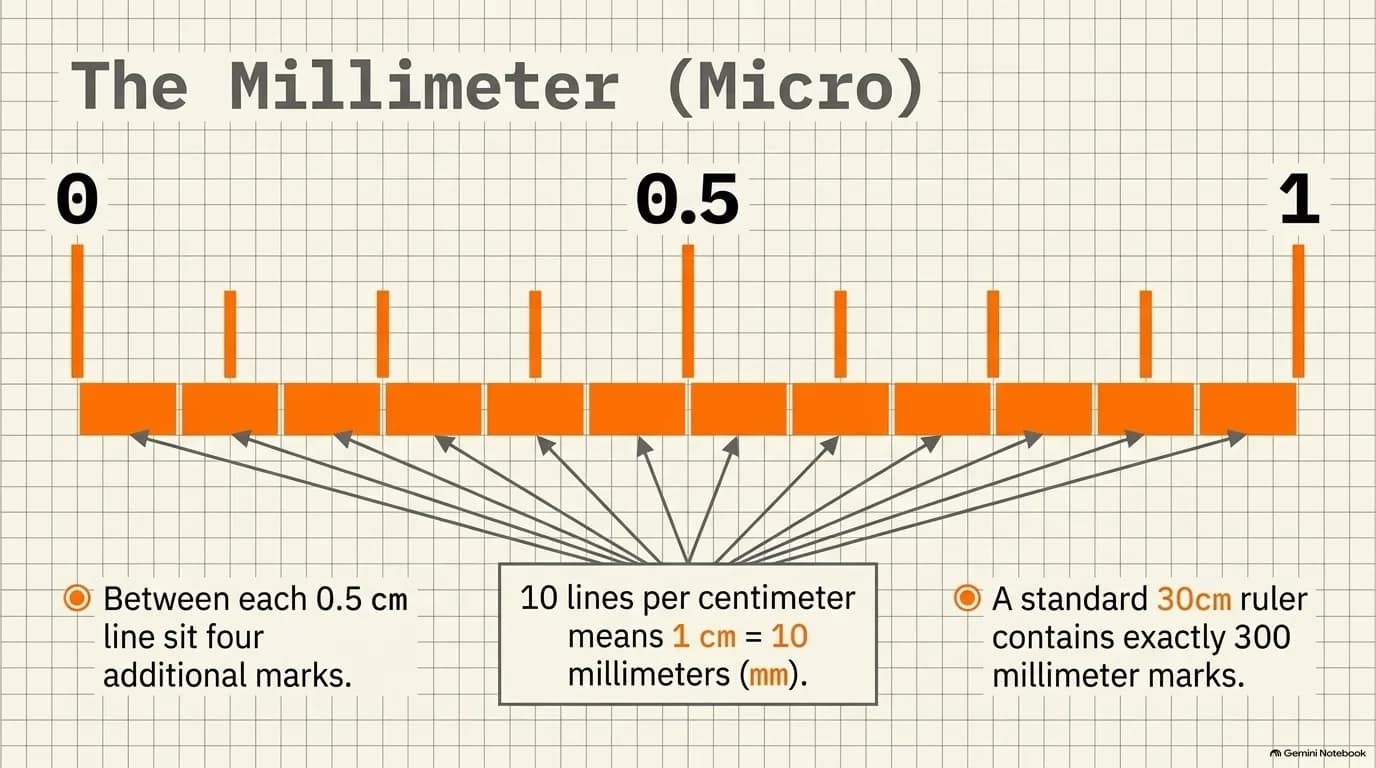 The millimeter - ten millimeter lines make up every centimeter