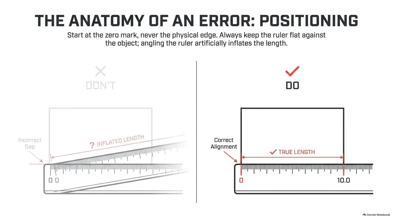 The anatomy of a measurement error: always start at the zero mark and keep the ruler flat, not angled