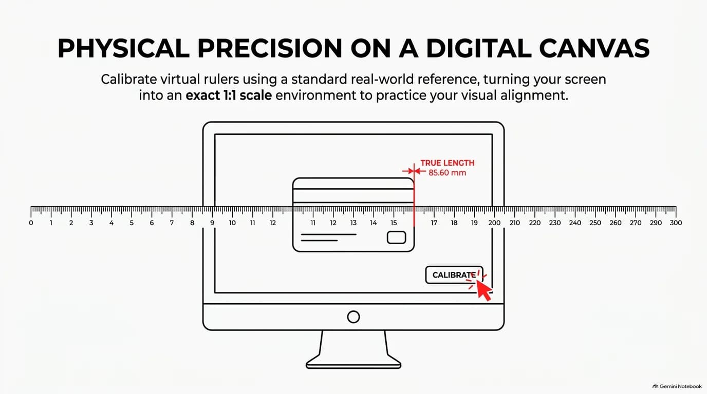 Physical precision on a digital canvas - calibrating a virtual ruler with a real-world reference like a card